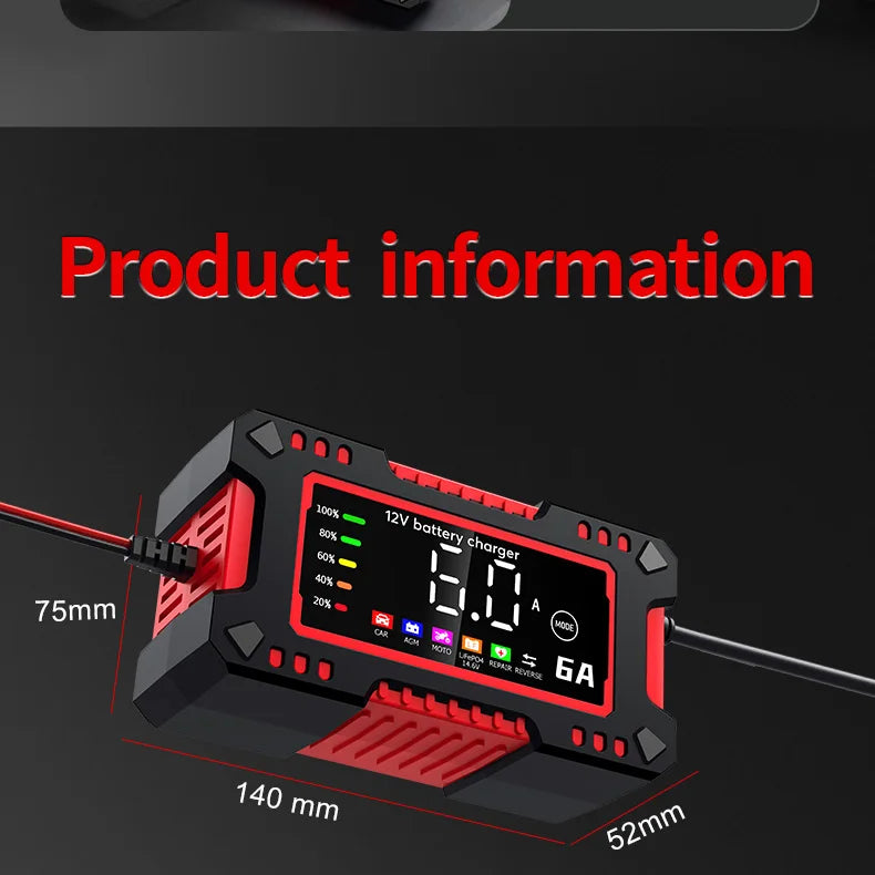 12V 6A Smart Car Battery Charger – LiFePO4 & Lead Acid | Dead Battery? Not Anymore.