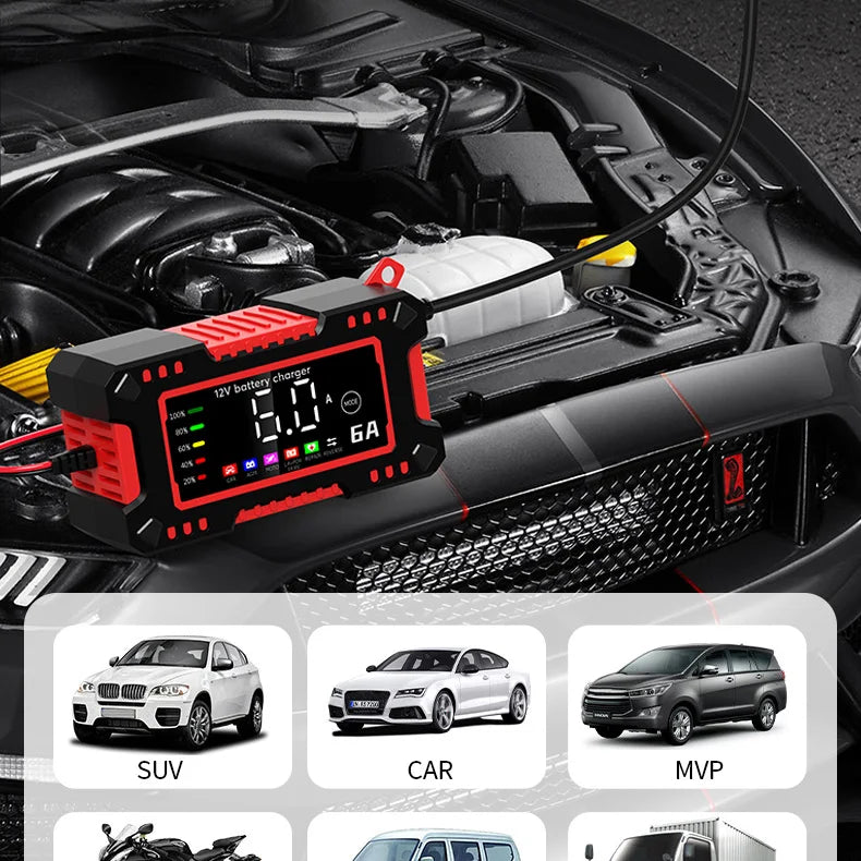 12V 6A Smart Car Battery Charger – LiFePO4 & Lead Acid | Dead Battery? Not Anymore.