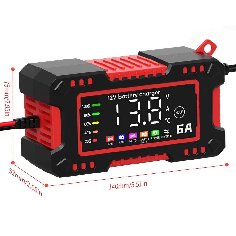 12V 6A Smart Car Battery Charger – LiFePO4 & Lead Acid | Dead Battery? Not Anymore.