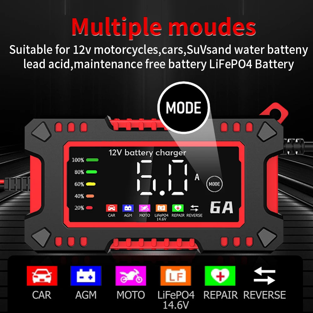 12V 6A Smart Car Battery Charger – LiFePO4 & Lead Acid | Dead Battery? Not Anymore.