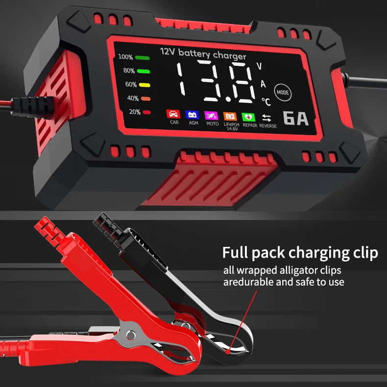 12V 6A Smart Car Battery Charger – LiFePO4 & Lead Acid | Dead Battery? Not Anymore.