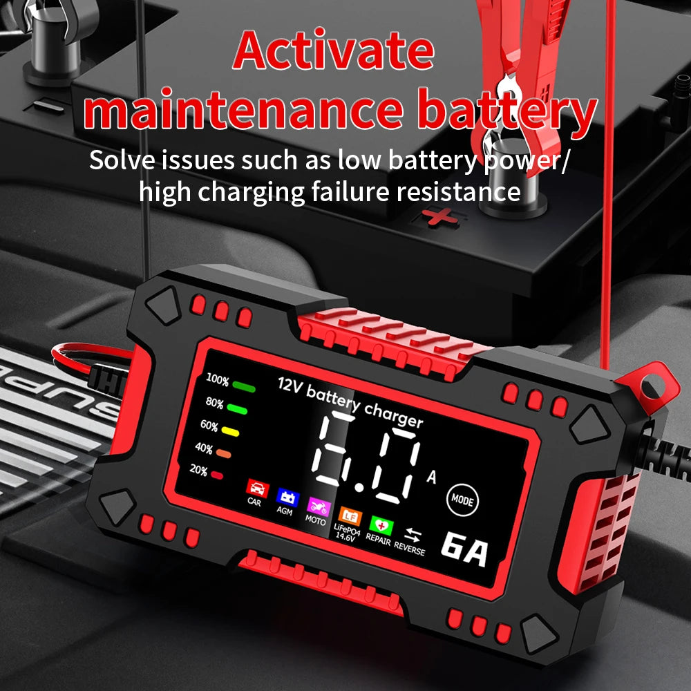 12V 6A Smart Car Battery Charger – LiFePO4 & Lead Acid | Dead Battery? Not Anymore.