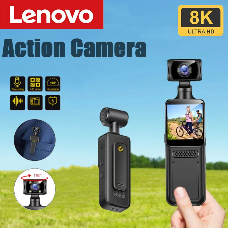 Lenovo 2026 Mini Pocket Camera – 8K HD 180° Rotating Night Vision | Capture Everything, Miss Nothing
