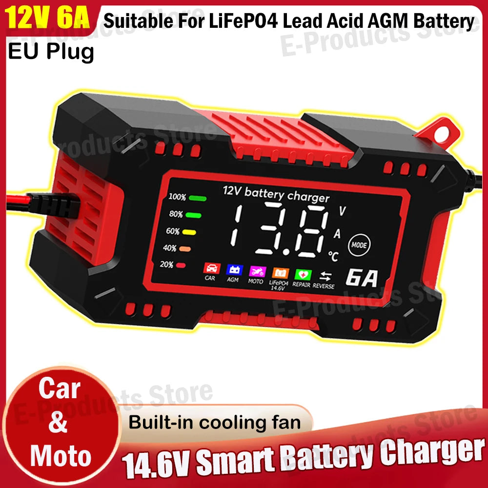 12V 6A Smart Car Battery Charger – LiFePO4 & Lead Acid | Dead Battery? Not Anymore.