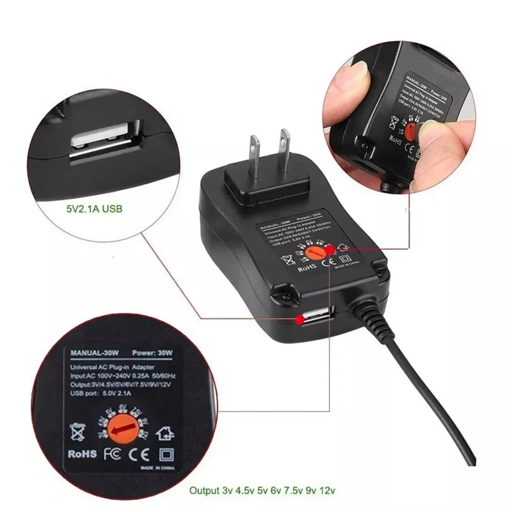 Universal AC/DC Power Adapter – 3V to 12V Adjustable | One Charger for Everything You Own