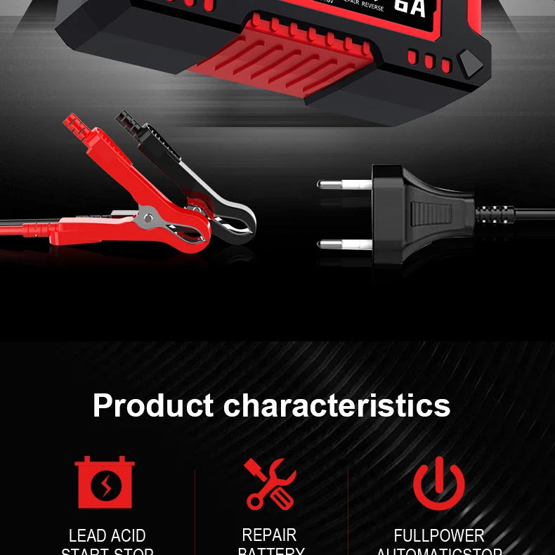 12V 6A Smart Car Battery Charger – LiFePO4 & Lead Acid | Dead Battery? Not Anymore.